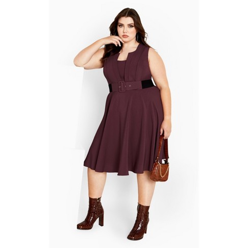 CITY CHIC Women s Plus Size Vintage Veronica Dress Bordeaux 12 Plus