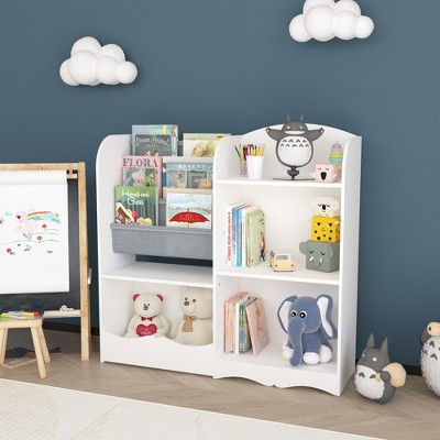 GlasFlength Decorative Bookshelf Creative and Unique Styling, Multifunctional Storage with Open Display Bookshelves, White,33.7”*10.2”*32.1"