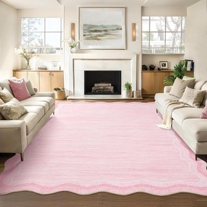 Washable Wavy Edge Area Rug, Non Slip Non Shedding Low Pile Floor Cover, Soft Accent Mat for Kitchen Bedroom Hallway Entryway Office - 1 of 4