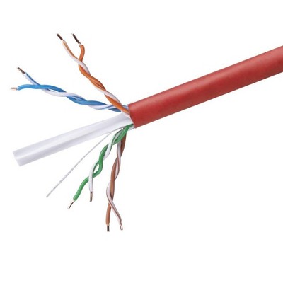 Monoprice Cat6 Ethernet Bulk Cable - Network Internet Cord - Solid, 500Mhz, UTP, CMR, Riser Rated,  Pure Bare Copper Wire, 23AWG, 250ft, Red