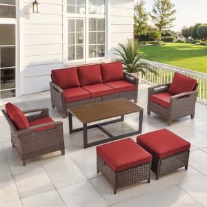 Belord Patio Furniture Set with 47.2" Coffee Table, All Weather Wicker Outdoor Furniture with High Back Patio Chairs, Outdoor Couch and Ottoman - 1 of 4