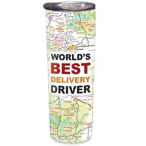 Elanze Designs World's Best Delivery Driver White Map 20 ounce Stainless Steel Travel Tumbler - 1 of 4