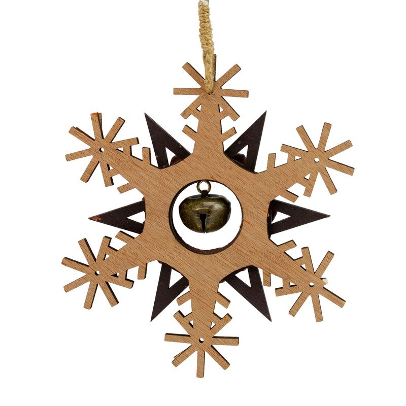 Northlight 6" Brown and White Wooden Snowflake Christmas Ornament, 4 of 5