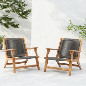 Christopher Knight Home Jana Outdoor Rope Weave Acacia Wood Lounge Accent Chair (Set of 2) - 1 of 4