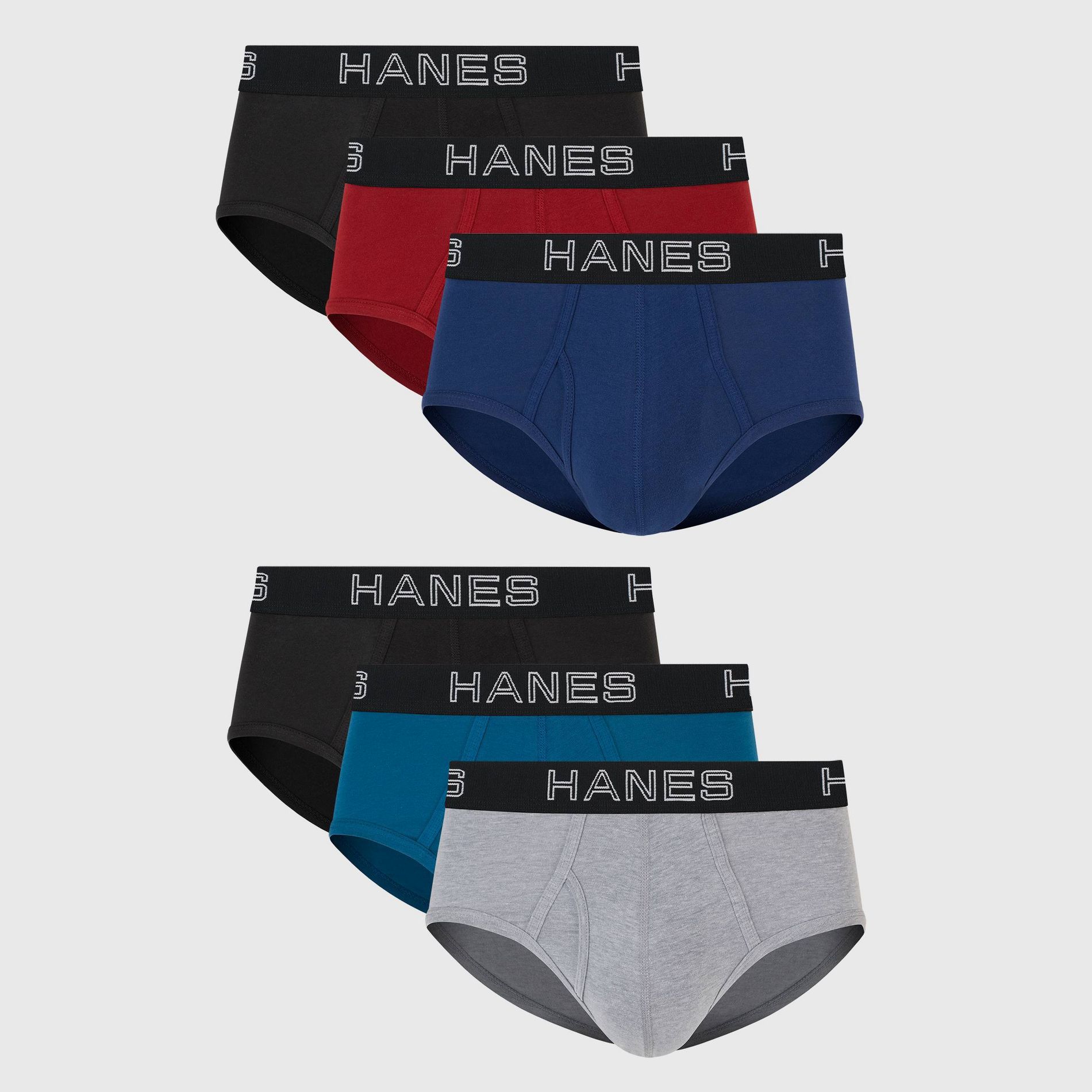Hanes Premium Men's Stretch Classic Briefs 6pk - Blue/Black/Red L: Tagless, High Rise, Full Waistband Elastic, Machine Washable