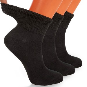 AWS/American Made Non-Binding Diabetic Ankle Socks 3 Pair Pack Moisture-Wicking Cotton - Black - Medium - 1 of 4