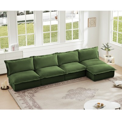 Modern Sectional Sofa, Slipcovered 4 Seater Armless Sofa with Reversible Ottoman, Sectional Sofas with Chenille Fabric-Cuddlewood