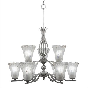 Toltec Lighting Revo 9 - Light Chandelier in  Aged Silver with 5.5" Fluted Frosted Crystal Shade - 1 of 1