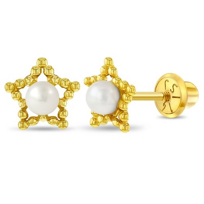 Girls' Star & Pearl Screw Back 14k Gold Earrings - In Season Jewelry