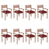 vidaXL - 8X Solid Teak Wood Stackable Patio Chairs with Cushions - Wine Red Garden/Outdoor/Deck/Patio Seating - 2 of 4