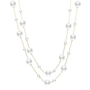 Attop Gold multi-strand imitation pearl necklace, vintage long white pearl necklace - 1 of 4