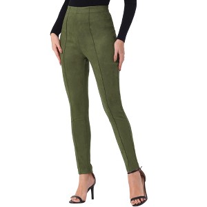 INSPIRE CHIC Women's Faux Suede High Waisted Elastic Slim Casual Leggings Pants - 1 of 4