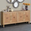 Sideboard Buffet, Wood Floor Cabinet With Carved Flower Door, Metal Handle, Freestanding Sideboard - 2 of 4