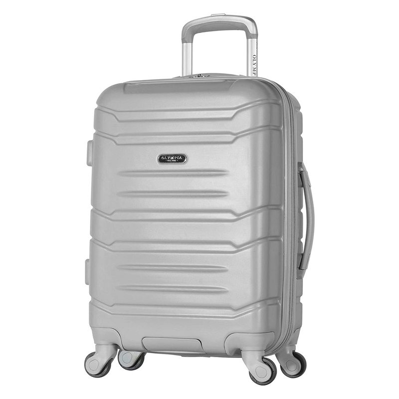 Olympia Denmark 21 Inch Expandable Carry On 4 Wheel Spinner Multiple Grip Luggage Suitcase with Aluminum Locking System and Interior Divider, Silver, 1 of 8