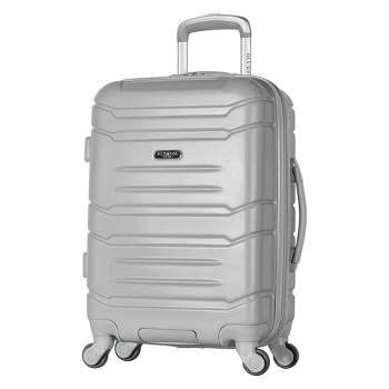 Olympia Denmark 21 Inch Expandable Carry On 4 Wheel Spinner Multiple Grip Luggage Suitcase with Aluminum Locking System and Interior Divider, Silver