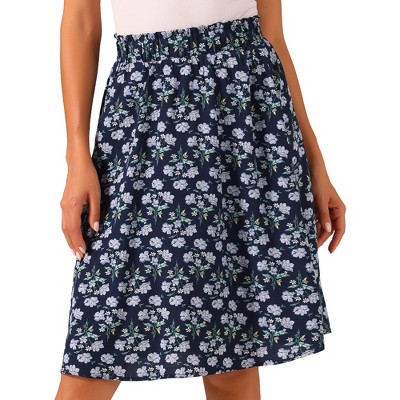 Allegra K Women's Floral Elastic Waist Knee Length A-line Summer Skirt