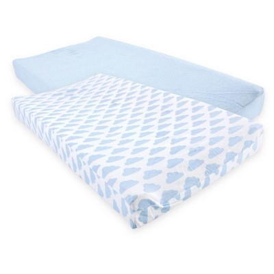 Hudson Baby Infant Boy Cotton Changing Pad Cover, Heather Light Blue Cloud, One Size