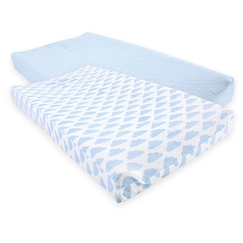 Hudson Baby Infant Boy Cotton Changing Pad Cover, Heather Light Blue Cloud, One Size, 1 of 3