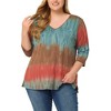Agnes Orinda Women's Plus Size Tie Dye 3/4 Sleeve Side Slit V Neck Trendy Spring Tops - 2 of 4