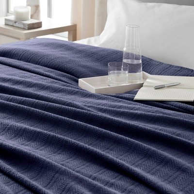 Indigo Blue King-Size Chevron Cotton Cozy Throw Blanket