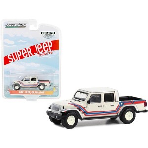 2021 Jeep Gladiator Truck "Super Jeep Tribute" White w/Red & Blue "Hobby Exclusive" Series 1/64 Diecast Model Car by Greenlight - 1 of 3