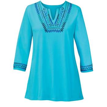 Collections Etc Multi Colored Embroidered V-Neck Tunic
