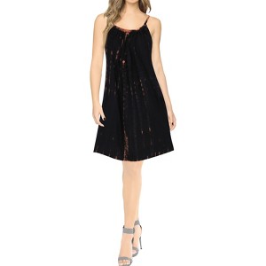 LA LEELA Women's Vacation Wear Casual Short Sundress Summer Vacation Loose Tanks Spaghetti Strap Sundresses 14-16 Black, Tie Dye Design - 1 of 3