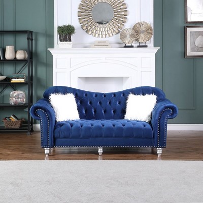 82 in. Velvet Couch 3 Seater Classic America Chesterfield Tufted Camel Back Sofa - Morden Fort
