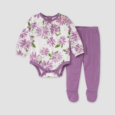 Burt's Bees Baby® Baby Tumbling Petals Bodysuit & Footed Pants Set - Mauve 3-6M