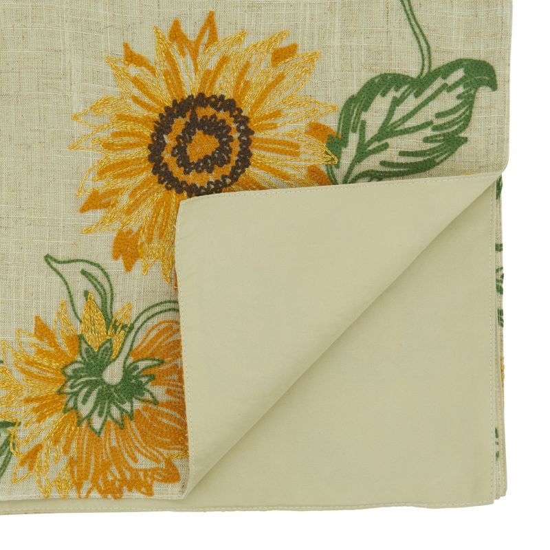 Saro Lifestyle Sunflower Design Embroidered Table Runner, Beige, 16" x 70", 2 of 4