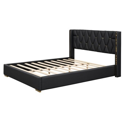 HomeRoots Black Tufted Upholstered Twin Bed Frame