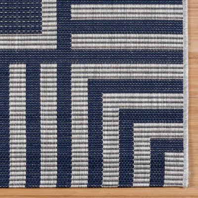 Navy and Gray Striped Polypropylene Indoor Outdoor Area Rug 9x13