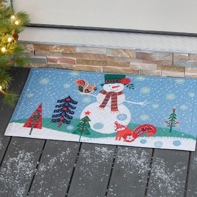 Evergreen Snowman Embossed Indoor Outdoor Doormat Home Decor