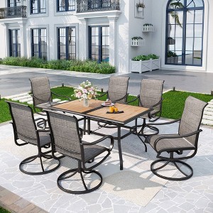 Patio Set with Steel Table with 1.57" Umbrella Hole & Steel Swivel Sling Arm Chairs - Captiva Designs - 1 of 4