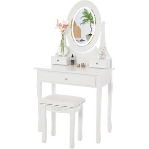 Garvee Vanity Table with Oval Mirror,Modern Vanity Desk with Cushioned Stool,3 Storage Drawers,Vanity Desk for Bedroom - 1 of 4