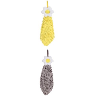 REGALWOVEN Chenille Soft Absorbent Flower Hanging Hand Towels for Bathroom 2 Pcs