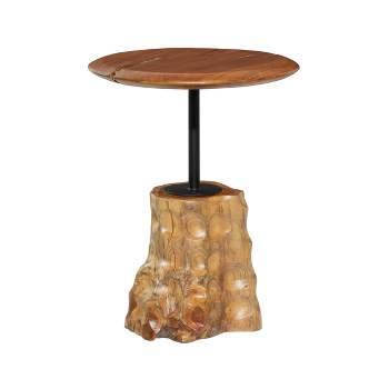 Contemporary Teak Wood Pedestal Accent Table Brown - Olivia & May