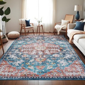 Nasitip 5'x7' Ultra-Thin Washable Runner Rug,Non-Slip Non-Shedding Stain Resistant Oriental Mat(Blue) - 1 of 4