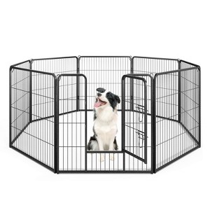 Costway Dog Playpen Indoor Outdoor 8 Panel Height Pet Fence for Puppy w/ Door - 1 of 4