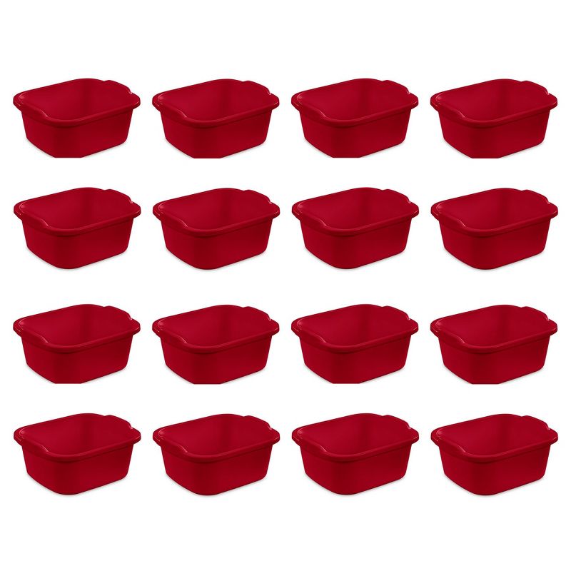 Sterilite Convenient Extra Large Heavy Duty Multi-Functional Home 12 Quart Standard Sink Dish Washing Plastic Storage Pan, Red (16 Pack), 1 of 7