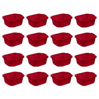 Sterilite Convenient Extra Large Heavy Duty Multi-Functional Home 12 Quart Standard Sink Dish Washing Plastic Storage Pan, Red (16 Pack)