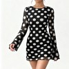 Women's Polka Dot Backless Mini Dress Flowy Chiffon Bell Long Sleeve Round Neck Party & Casual Dress - 2 of 4