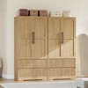 Bedroom Wooden Armoire Wardrobe Closet, Wardrobe Armoire Cabinet with 2 Glass Doors and Drawers, Freestanding Armoire with Shelves & Hanging Rod - 4 of 4