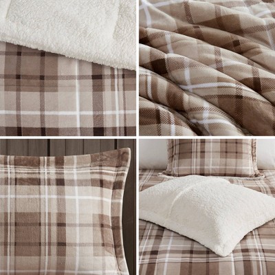 Queen Tan Plaid Down Alternative Comforter Set with Shams