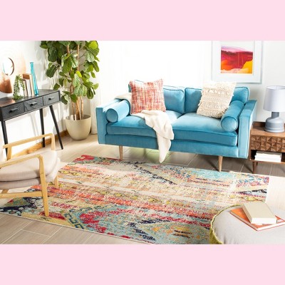 Madison Blue and Orange Hand-knotted Square Area Rug