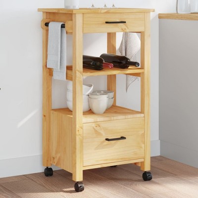 vidaXL Kitchen Trolley MONZA 18.9 in.x15.7 in.x35.4 in. Solid Wood Pine