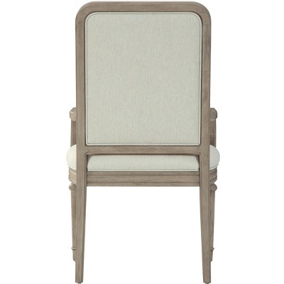 Ivory Linen Upholstered Arm Chair with Driftwood Finish