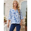 INSPIRE CHIC Women's 3/4 Sleeve Dressy Casual V Neck Boho Floral Button Decor Summer Blouse - 2 of 4