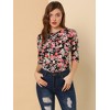 INSPIRE CHIC Women's Elbow Sleeves Boat Slim Fit Casual Stripe Animal Print Multi Floral Pattern T-Shirt - 2 of 4
