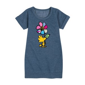 - Peanuts - Woodstock With Flower And Pattern Graphic Short Sleeve Fleece Dress - 1 of 4